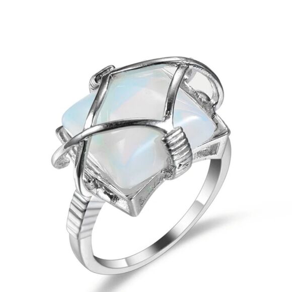 Square Lab Opal Ring for Women, Creative Grid Design - Picture 9 of 9